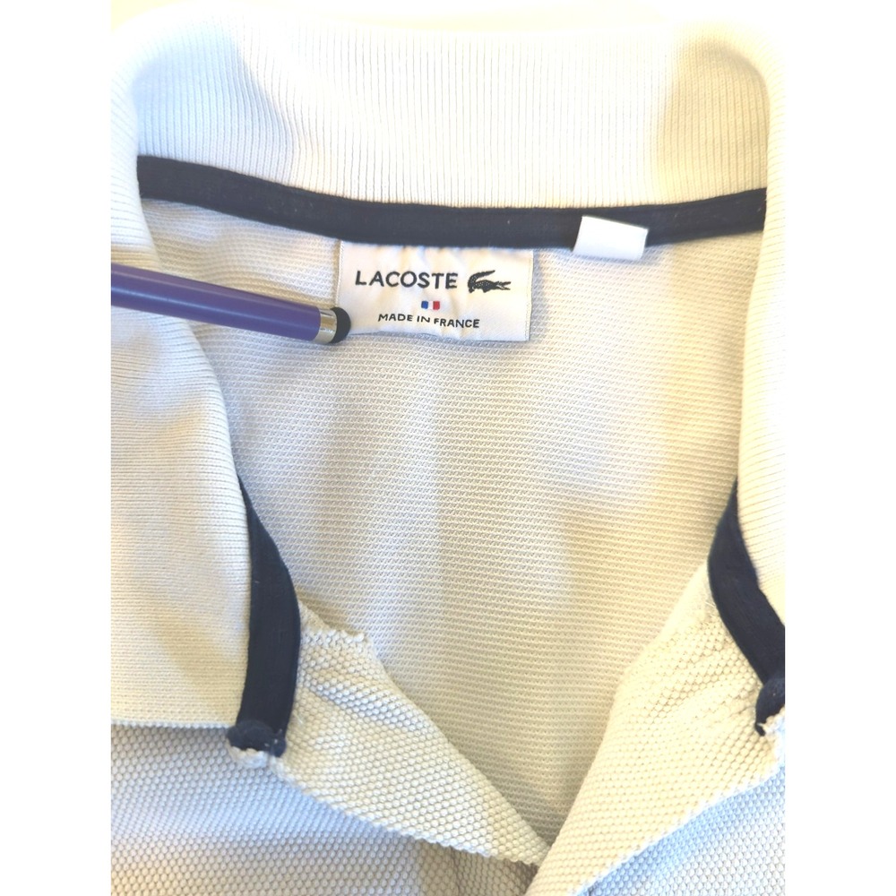 Lacoste Men's Polo Made in France M Lg Sleeve Color Block Navy White Red Stripe - Picture 2 of 10